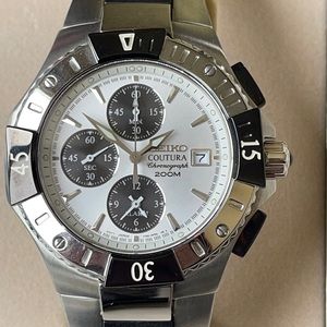 Seiko couture men battery wr200m stainless steel w/alarm w/date chronograph